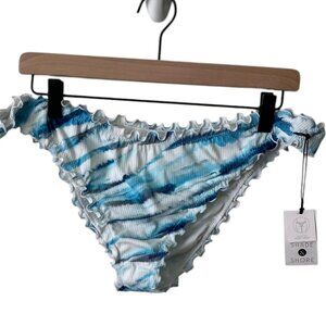 Shade & Shore Blue & White Tie-Dye Ruffle Swimsuit Bikini Brief Bottom, NWT